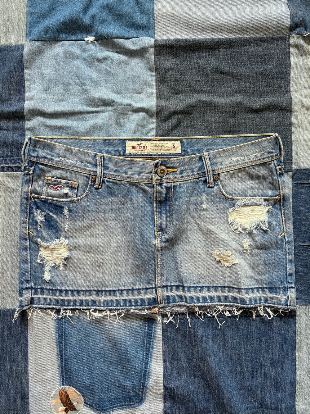 Y2K Hollister Mini Denim Skirt Low Rise Distressed 100% cotton Size 5